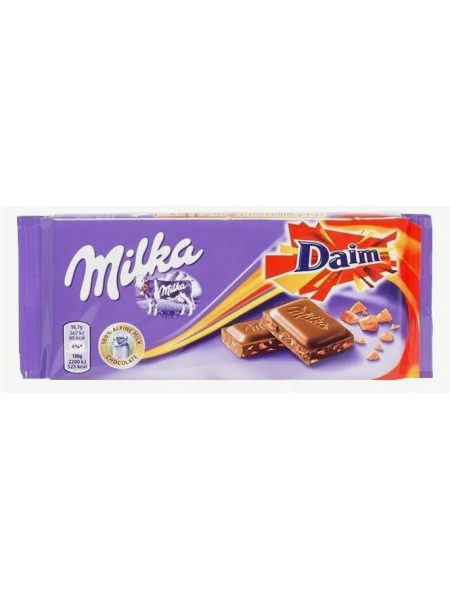 Молочный шоколад Milka Daim 100г с кусочками хрустящей карамели 