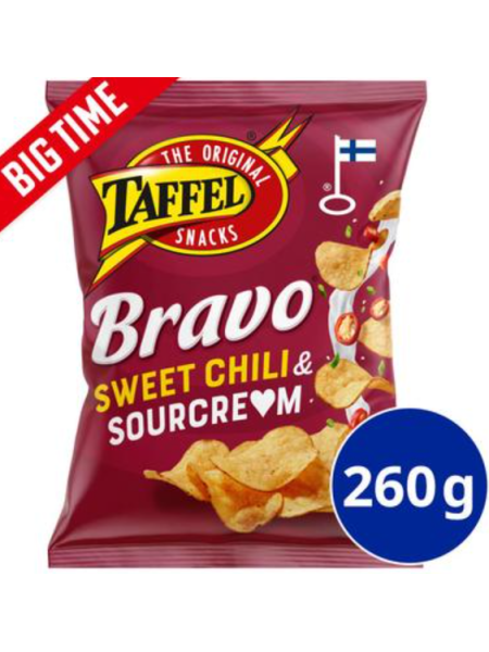 Картофельные чипсы Taffel Bravo со вкусом сметаны и сладкого перца чили 260г