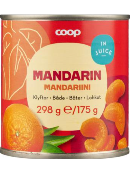 Дольки мандарина в яблочном соку Coop mandariinilohkot mehussa 298/175г