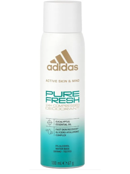 Антиперспирант женский Adidas Pure Fresh Compressed Deo Spray 100 мл, унисекс