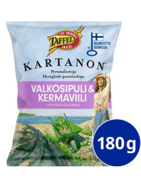 Картофельные чипсы Taffel Kartanon со вкусом чеснока и сметаны 180г