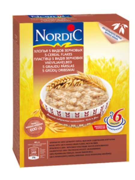 Цельнозерновая каша 5 злаков NORDIC Viieviljahelbed 600г