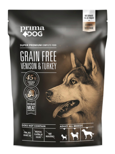 Беззерновой корм для собак PrimaDog 1,5 кг с олениной и мясом индейки