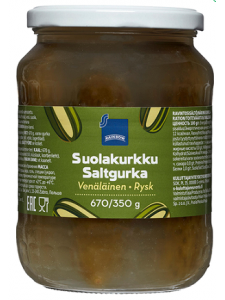 Солёные огурцы Rainbow suolakurkku Venalainen 670 г 
