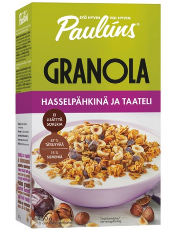 Мюсли с фундуком и финиками Paulúns Granola Hasselpähkinä Ja Taateli 450г