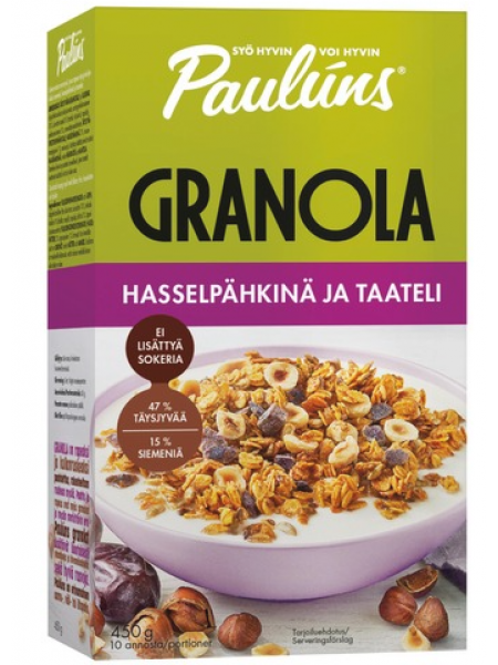 Мюсли с фундуком и финиками Paulúns Granola Hasselpähkinä Ja Taateli 450г