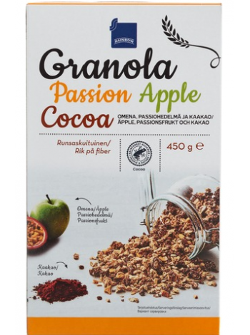 Хрустящие мюсли Rainbow Granola Passion Apple Cocoa 450г с кусочки яблока, маракуйи и какао 