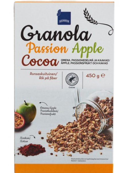 Хрустящие мюсли Rainbow Granola Passion Apple Cocoa 450г с кусочки яблока, маракуйи и какао 