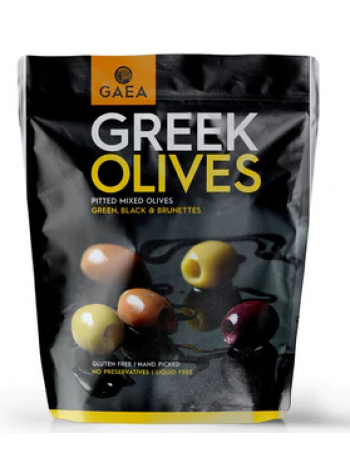 Ассорти из оливок Gaea Greek Olives 150г без косточек с базиликом и лимоном в мягкой упаковке