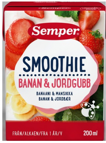 Смузи SemperSmoothie Banaani Mansikka 200мл с 1 года банан и клубника