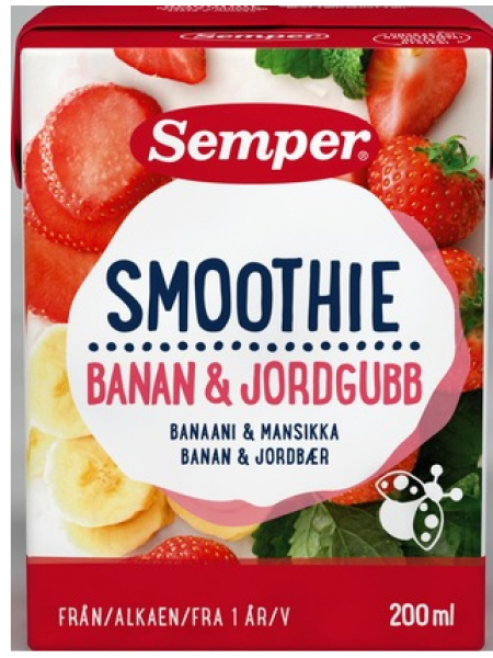 Смузи SemperSmoothie Banaani Mansikka 200мл с 1 года банан и клубника