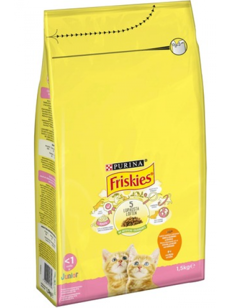 Сбалансированный корм для котят Friskies Junior Kanaa, Maitoa Ja Kasviksia 1,5кг курица, молоко и овощи