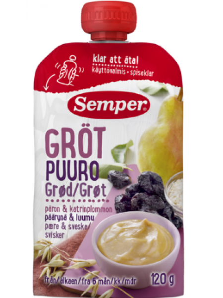 Готовая каша груша слива Semper Puuro Päärynä & Luumu 120г с 6 месяцев 