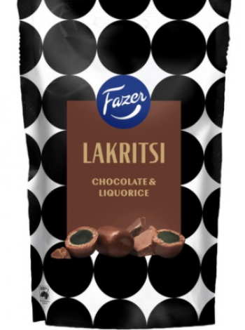 Лакричные конфеты с шоколадом  Fazer Licorice 140г в молочном шоколаде