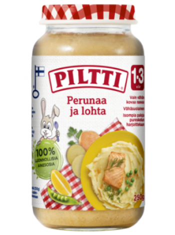 Детское питание Piltti Perunaa Ja Lohta 250г картофель и лосось в сливочном соусе с 1-3 лет 