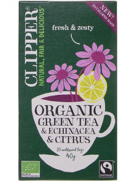 Чай органический зеленый Clipper Green Tea Echinacea Citrus 20шт с эхинацеей и цитрусом 