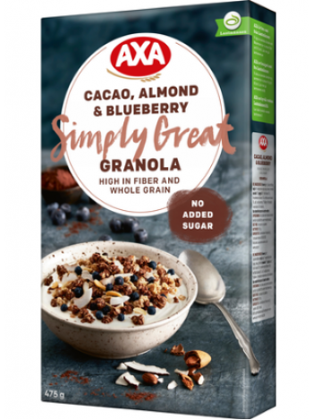 Каша AXA Granola Simply Great Какао, Миндаль и Черника 475 г