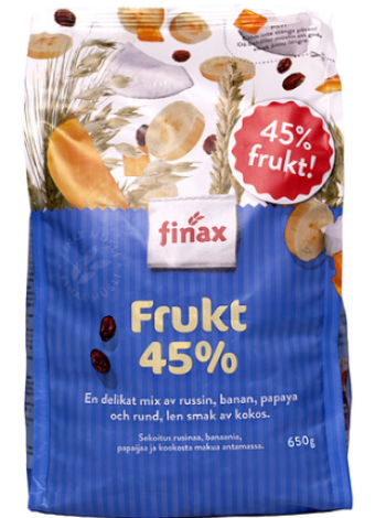 Мюсли Finax Frukt 45% 650г с фруктами