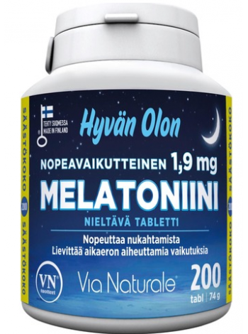 Таблетки при нарушении сна Hyvän Olon Nopeavaikutteinen Melatoniini 1,9мг 200шт