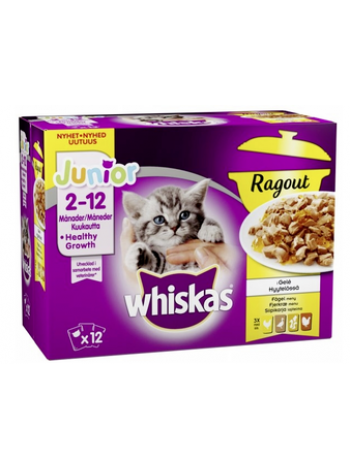 Полнорационный влажный корм для котят 2-12 месяцев Whiskas Junior Ragout 12x85г